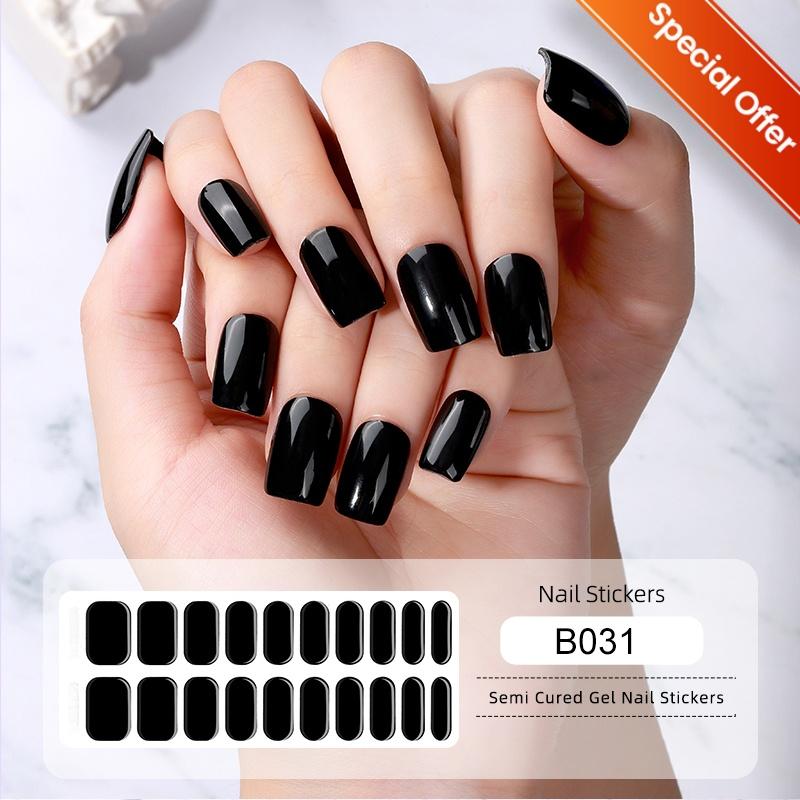 20Tips Gradient French Semi-cured Gel Nail Sticker UV Lamp Needed Full Cover Nail Gel Polish Wraps Manicure Press On Nails Decal