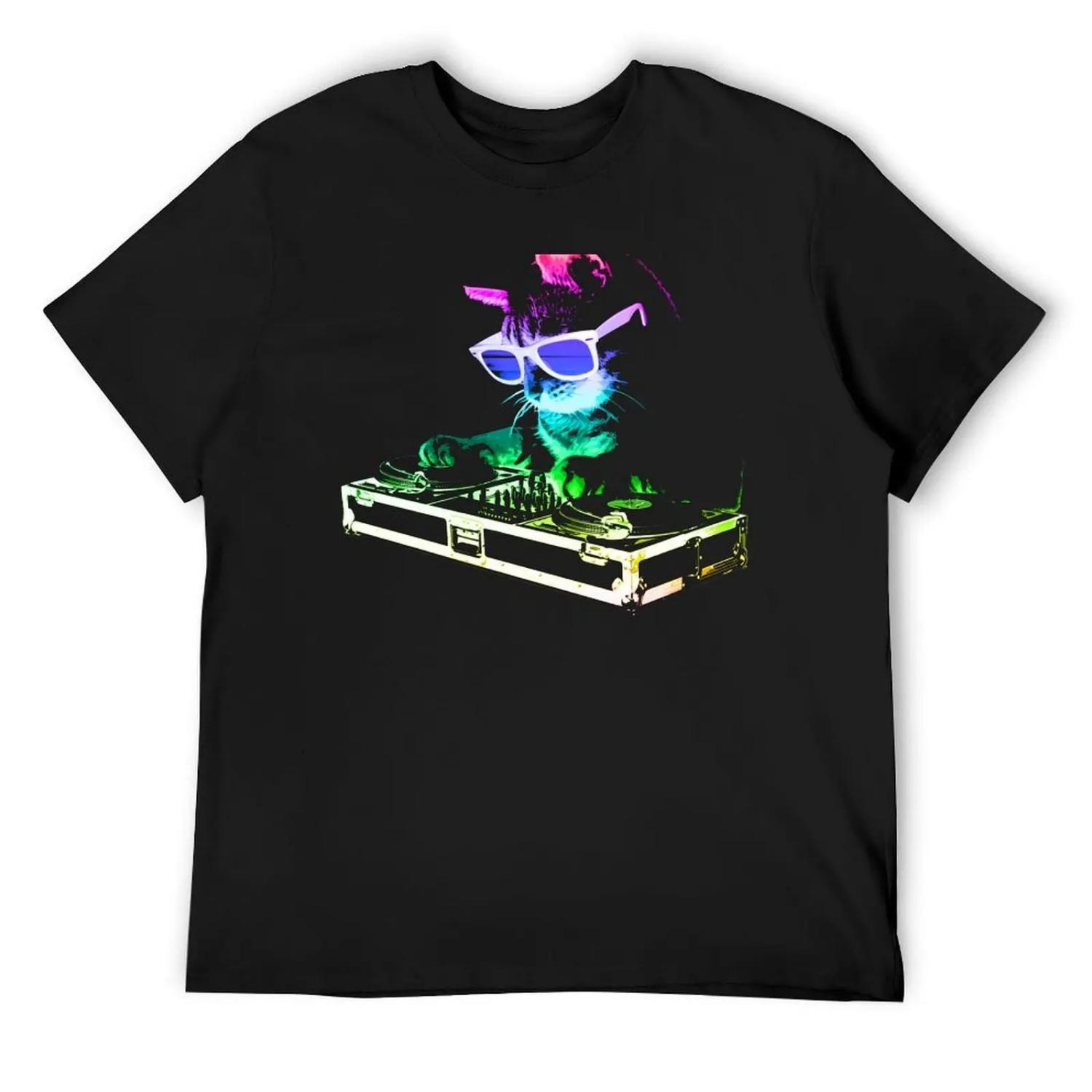 HOUSE CAT (Rainbow DJ Kitty) T-Shirt sweat blanks mens big and tall t shirts S чёрный
