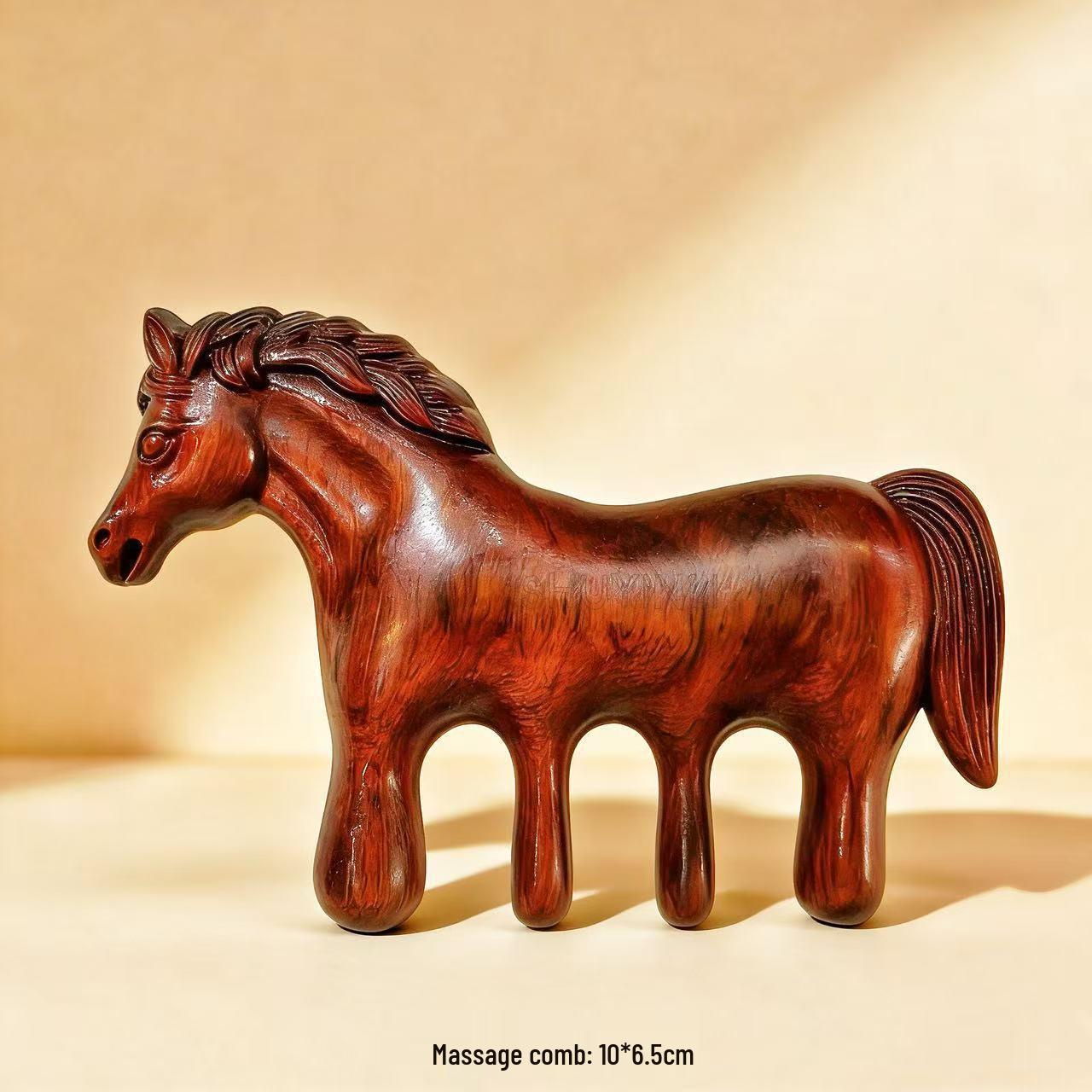 3D Dual-Sided Green Sandalwood & Rosewood Horse Head Massage Comb Gift Set