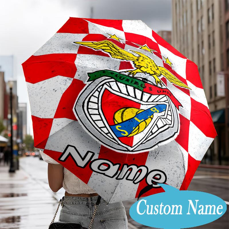 Custom Name Benfica Football Crest Umbrella Folding Umbrella, Automatic Umbrella - 8-Frame for Travel, Casual Lightweight Personalized Gifts