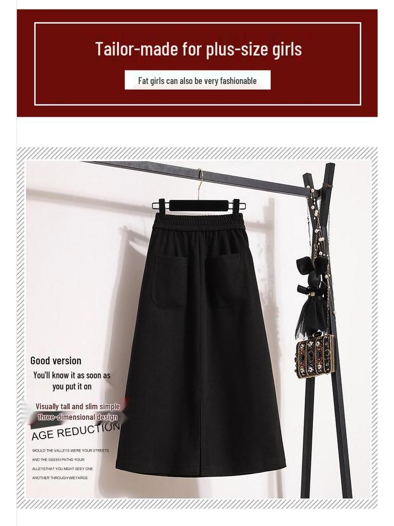 Damen Retro Samt Spalt-Schirmrock – Mittellang, Verdickt und Lockerer Schnitt für Herbst/Winter