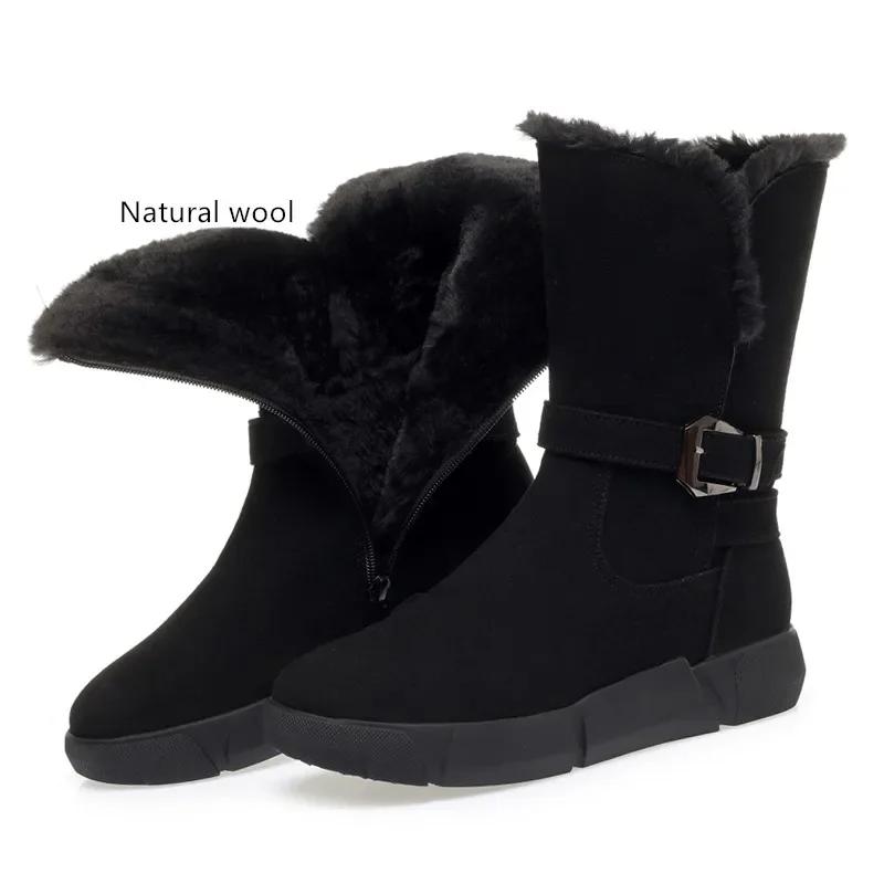 

Женские зимние сапоги, новая женская обувь из натуральной кожи на плоской подошве, женские короткие сапоги большого размера, теплые, нескользящие, на платформе 35