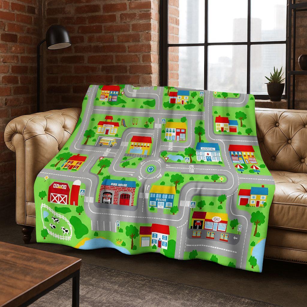 Dětská městská silniční doprava Učící hra Flanelová deka, Útulná měkká přehozová deka na doma do ložnice postele pohovky Kryt Dárek pro děti