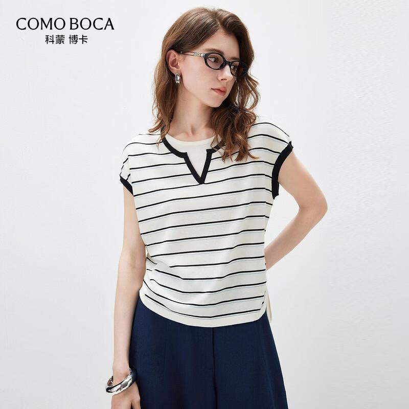 Women s Striped Lyocell Tencel Short Sleeve Knit T-Shirt M