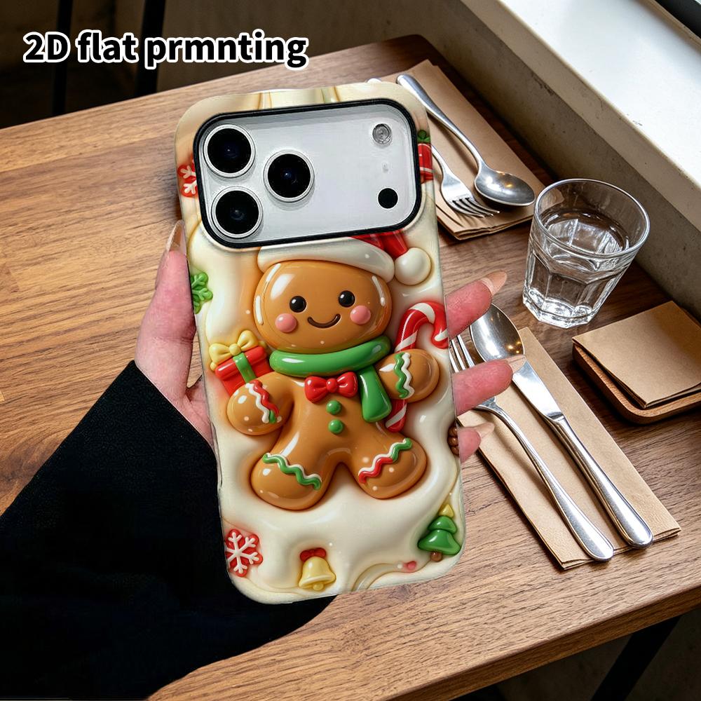 Phone case: 2D flat design suitable for iPhone 18 17 16 15 14 13 Pro protective case, gingerbread man, perfect Christmas and Halloween holiday gift