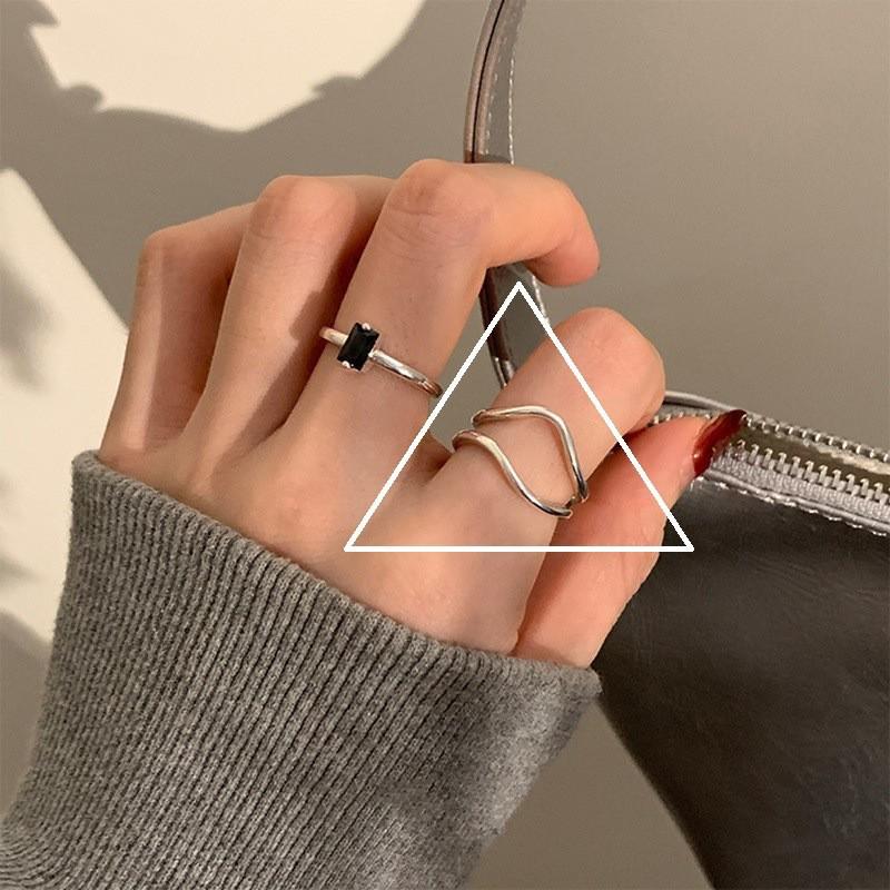 Korean 925 Sterling Silver Geometric Ring: Non-Fading, Versatile, Adjustable, Bright Finish for Women.