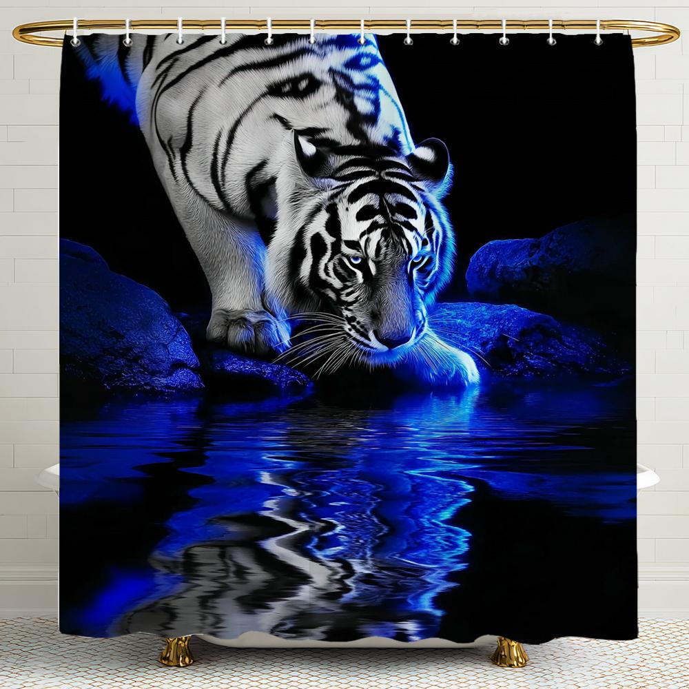 Leopards, Tigers, Wolves,Flower Animals Shower Curtain, Bathroom Shower Curtain, Waterproof Shower Curtain With Hooks