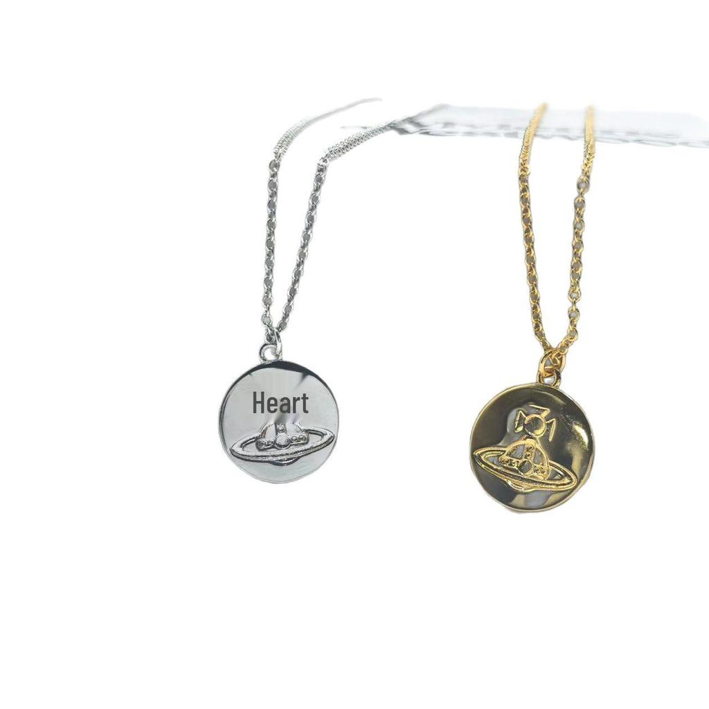 Empress Dowager Saturn Pendant Necklace: Luxury Coin Design for Women's Elegant Style.