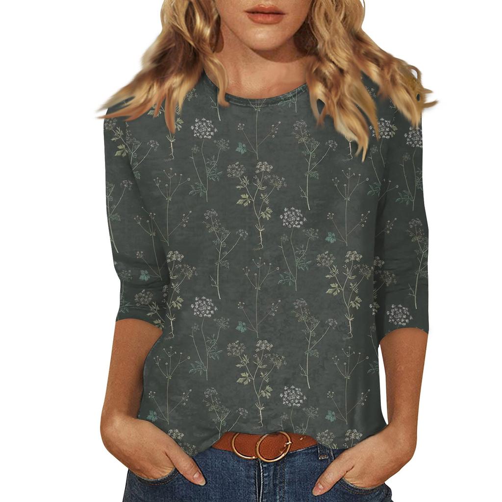 Female Clothing Delicate Fashion T-Shirts Floral Round Neck Printed Summer Women Pullover Daily Wear Vetement Femme