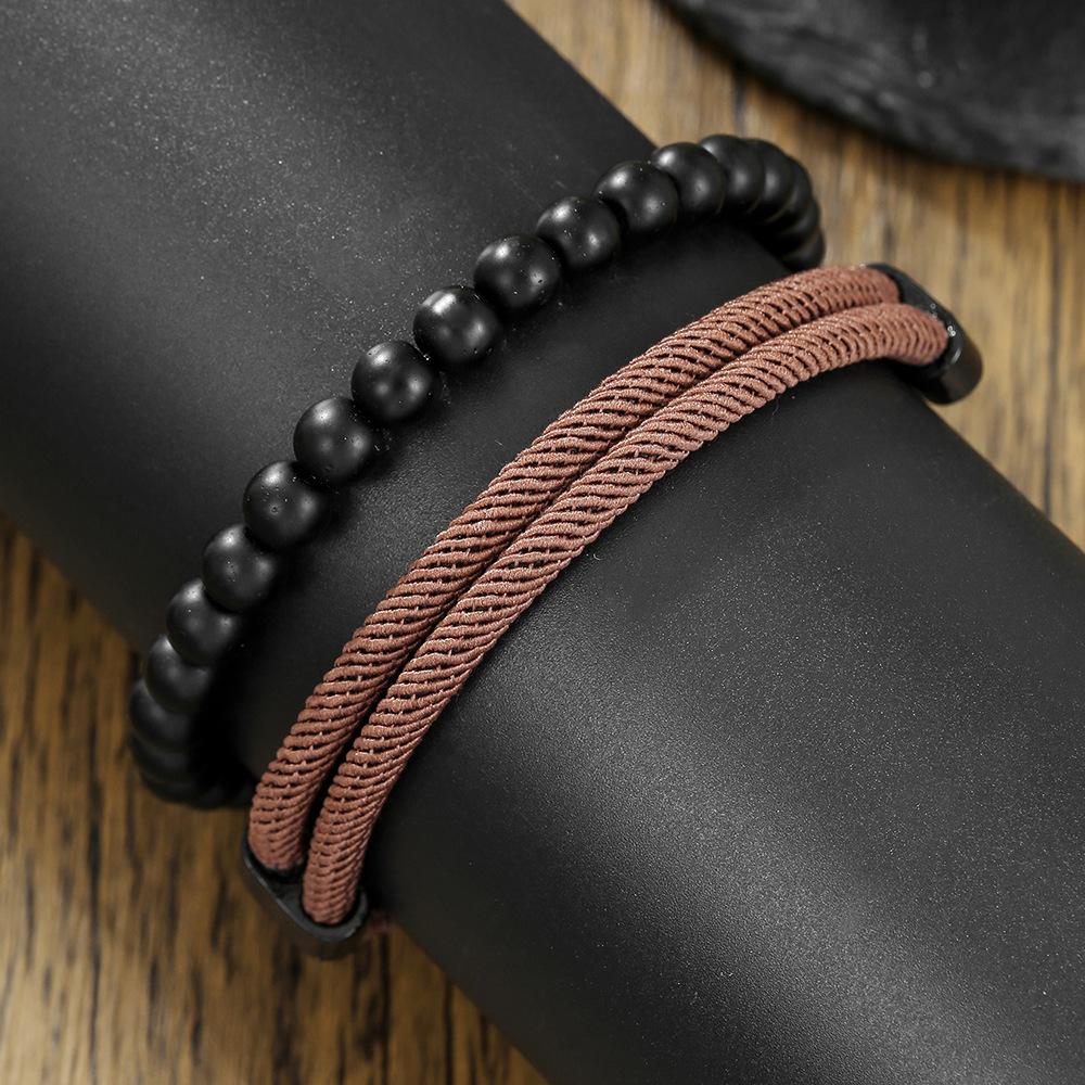 European and American hot-selling black rope adjustable Milan rope black matte beaded bracelet combination retro men's faith bracelet