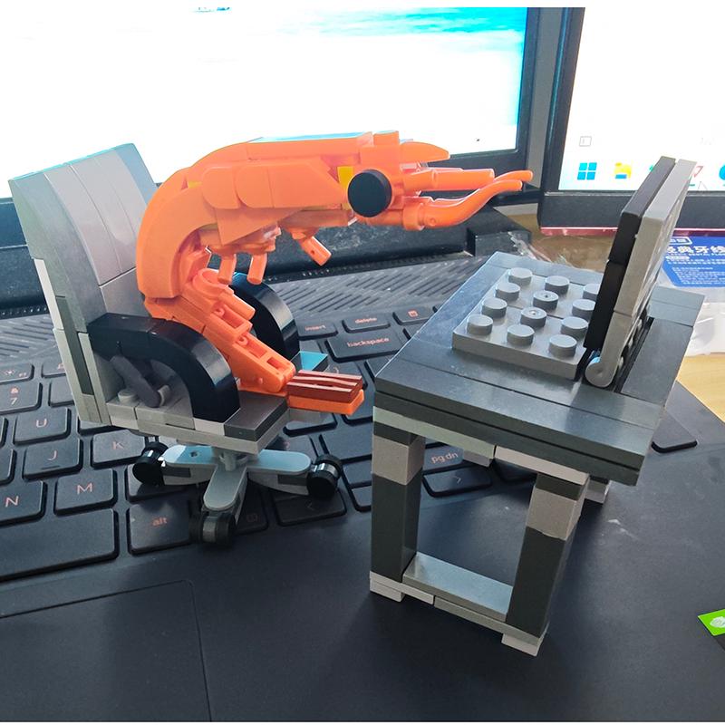 Ungiftig .Moc Baustein Garnelenmodell Figuren Puzzle Montage Kinder und Kinder Zufälliges Mischen Internet-Berühmtheit Kreative Parodien