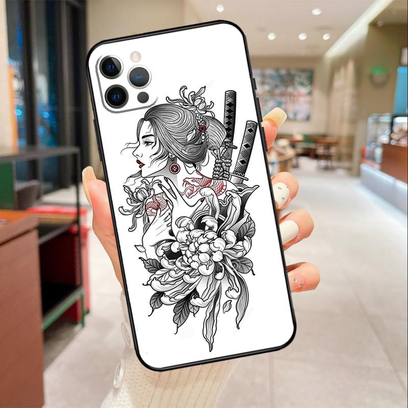 Samurai Warrior Geisha Phone Case For iPhone 17 16 15 14 13 12 11 Pro Max mini 16 Plus 16e 17 Air Protective Cover