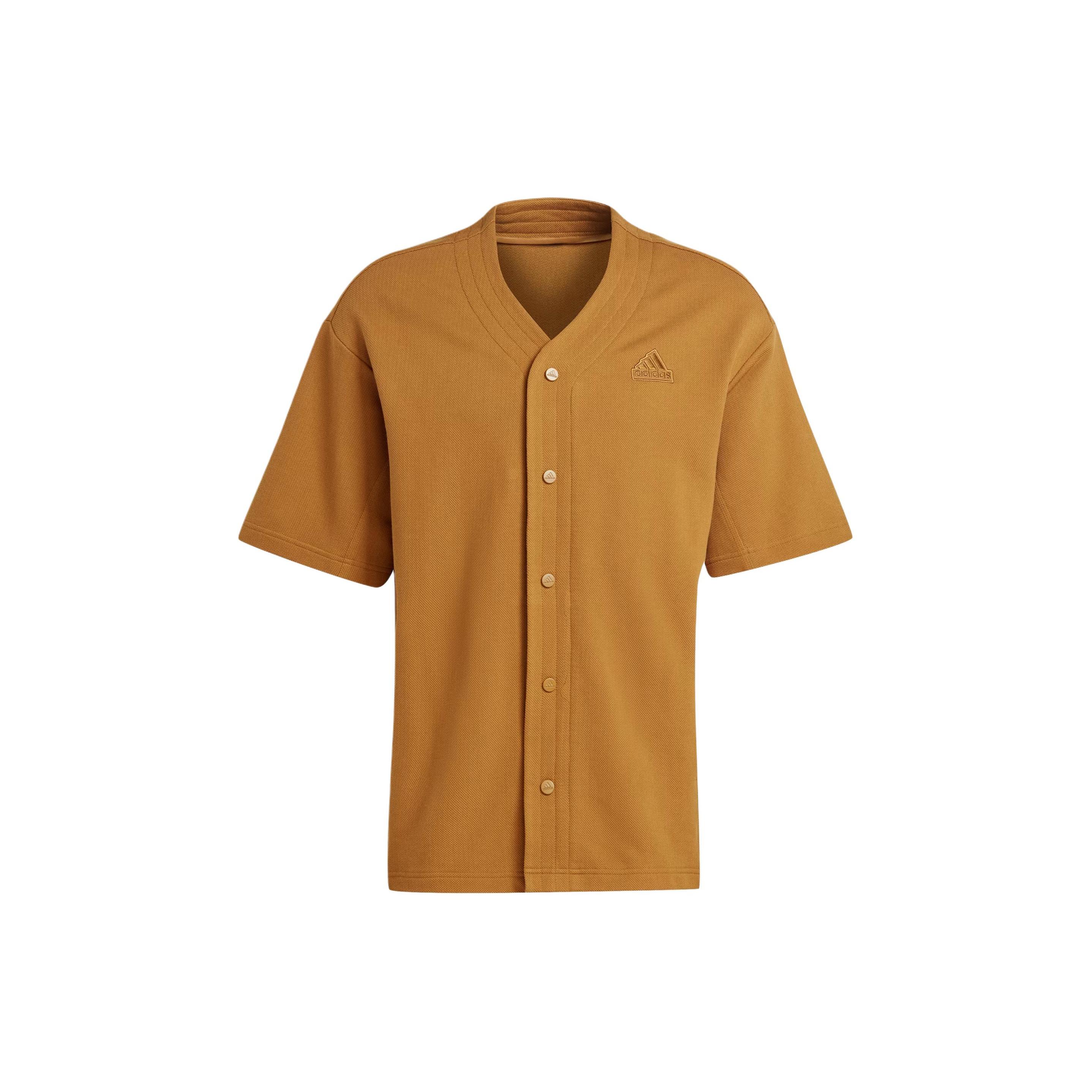 

New Adidas LOUNGE PIQUÉ TERRY BASEBALL SHIRT Men s Ginger Yellow IS1608 XL