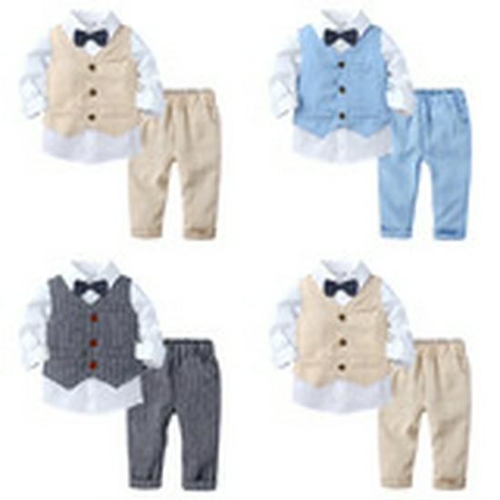 Completo formale per ragazzo in stile britannico: Completo due pezzi: Camicia con papillon, Bretelle e Pantaloni lunghi.