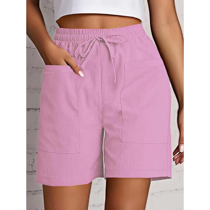 

Летние новые женские однотонные свободные шорты с высокой талией, повседневные и модные XL розовый