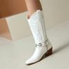 Fashion Plus Size 48 Women's Western Cowboy Boots High Heels Retro Western Boots Embroidery Shoes