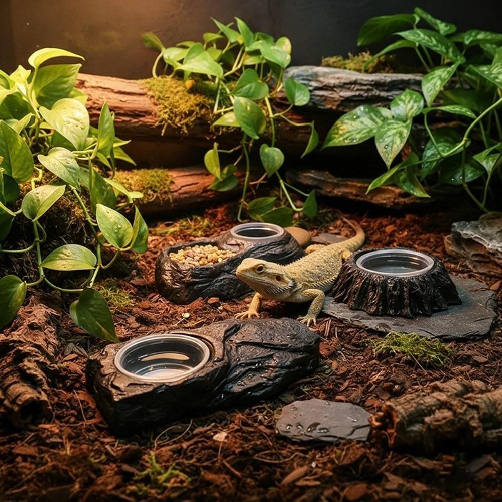 Anti-knock Reptile Food Bowl Imitation Stone Amphibians Water Bowl  Pet Habitat