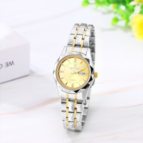 Women's Silver Watch with Calendar, 3ATM Water Resistance, Luminous Analog Display, Stainless Steel, Stylish Couple's Watch, Quartz Movement, Leisure,