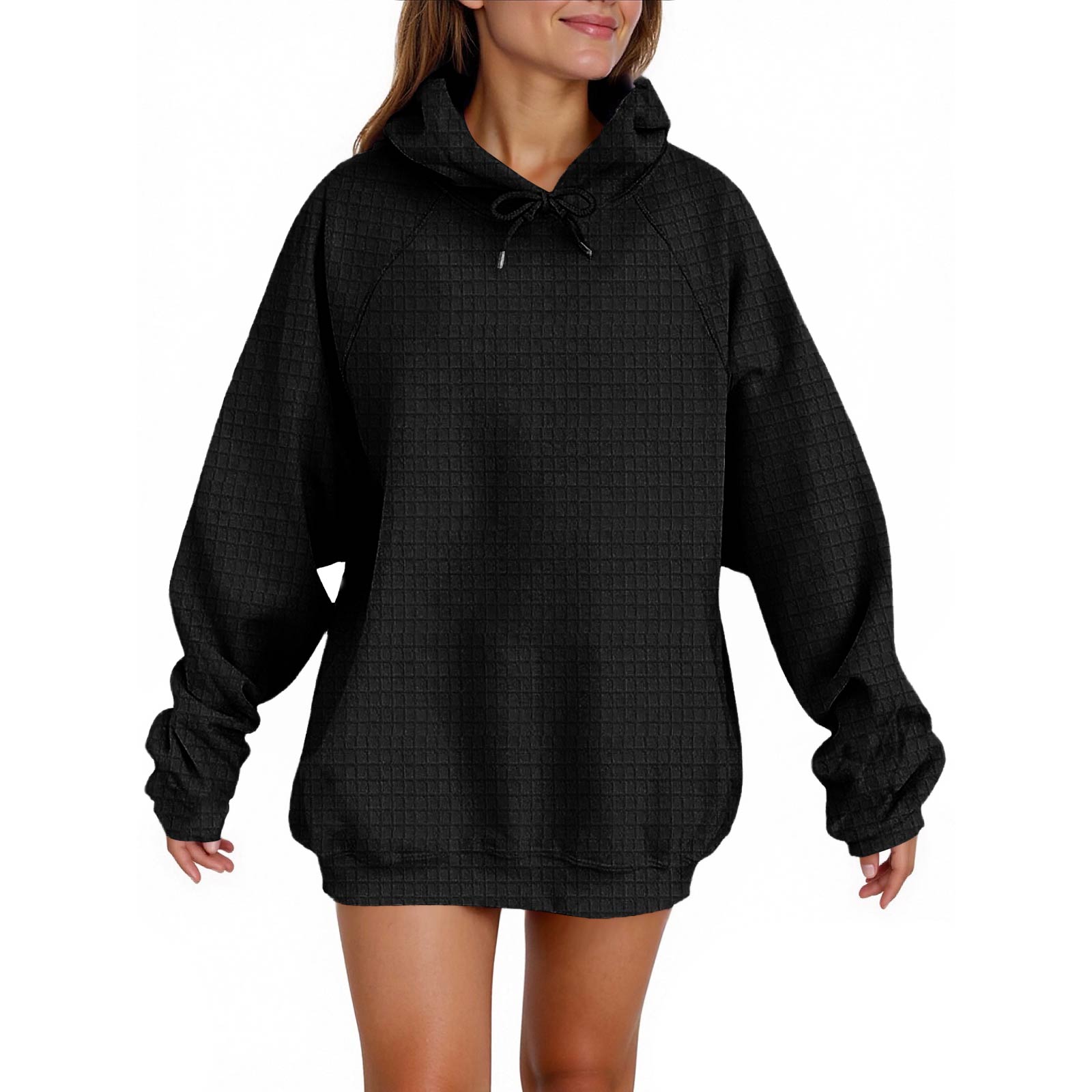 

Women s Fashion Casual Solid Color Hooded Sweatshirt Long Sleeve Drawstring Pullover Sweatshirt XL чёрный