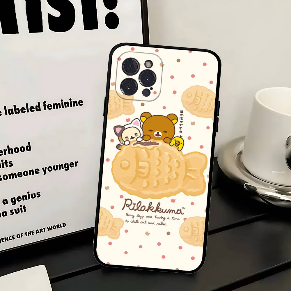 Popular Cute R-rilakkuma Bear Phone Case For IPhone 16 Pro Max 15 17 Plus 14 13 12 Mini 11 Black Cover