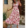 New Summer V Neck Printed Midi Dress Women's Casual Fashion Dress for Outdoor Daily Wear