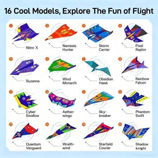 16/48Pcs/Set Paper Airplane Kits with 16 Classic Design DIY Paper Planes Origami