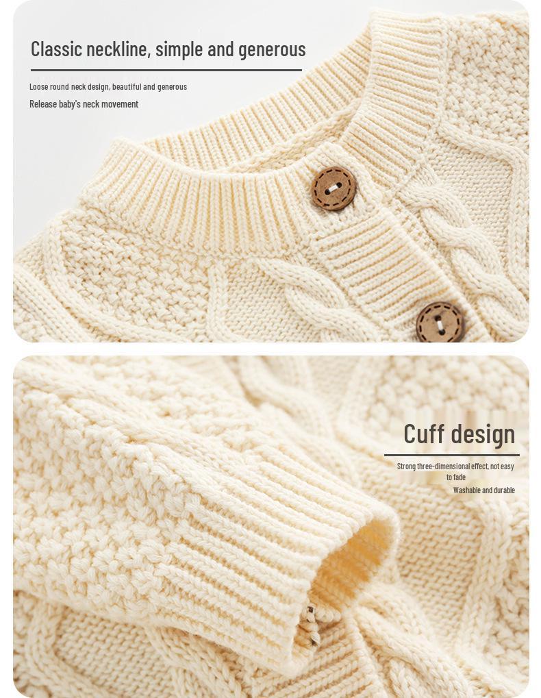 Wool Knitted Baby Onesie with Fleece Lining - Winter Crawling Suit for 100-Day or First Birthday
