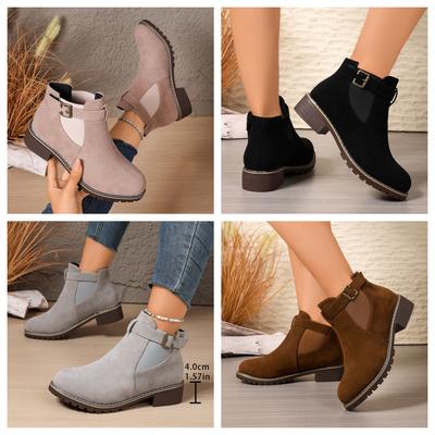 Large Size 2025 Autumn and Winter New Martin Boots Thick Heel Belt Buckle Short Tube Elastic Sleeve Suede Women's Boots