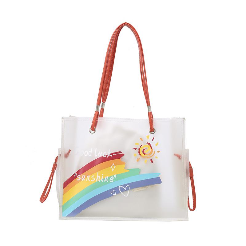 Summer bag 2025 new fashion pvc transparent jelly bag sweet girl large capacity versatile tote bag tide