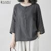 Blusa informal de rayas holgadas con cuello redondo y mangas 3/4 para mujer
