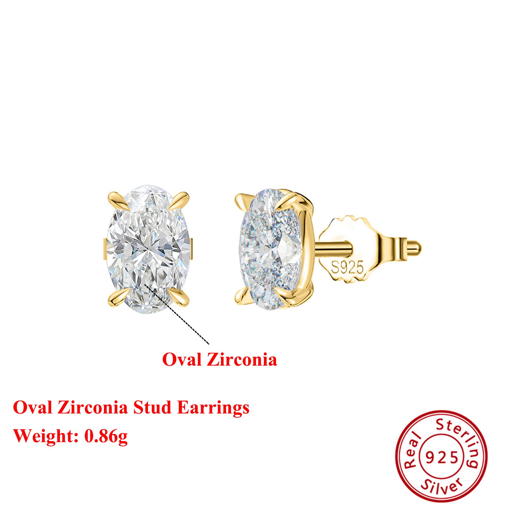 

EFFIE QUEEN 925 Sterling Silver Stud Earrings With Sparkling Oval Zirconia Ornament Various Size Selection Elegant Gift LZE03 0.5ct-Zirconia
