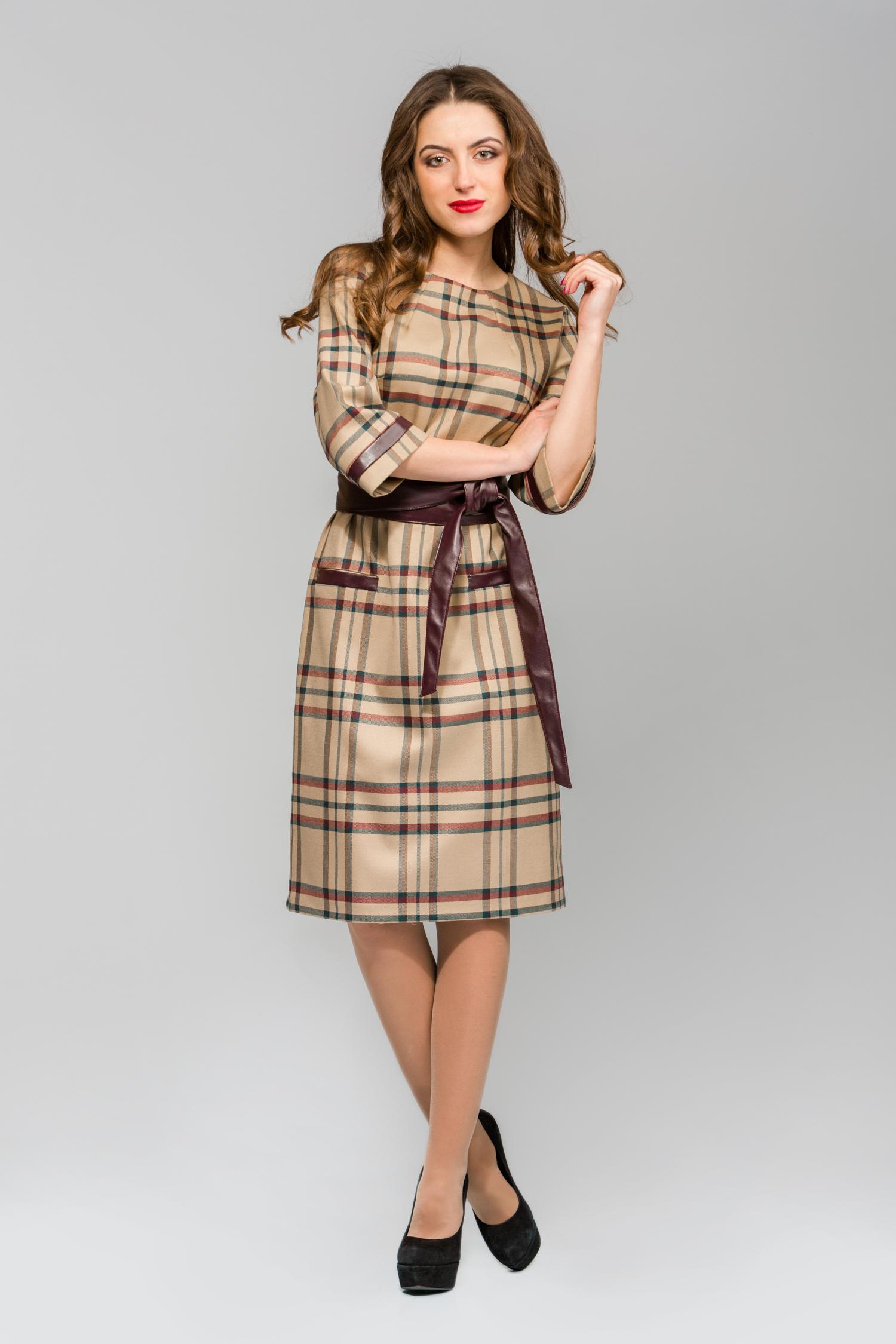 

Пряма сукня в клітку 36 пустелі пісочного кольору