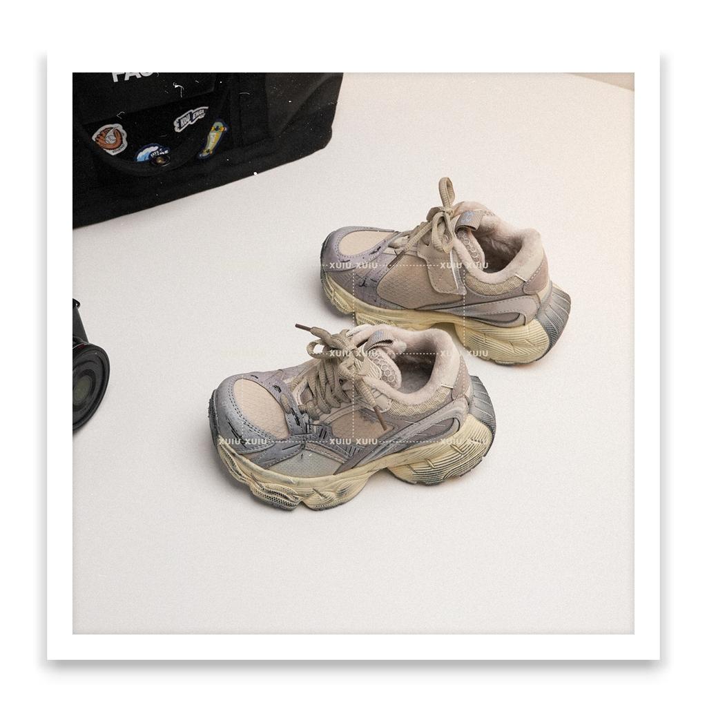 XSHX "Paris Staples" Children's Dad Sneakers Autumn and Winter Men's and Women's Velcro Parent-Child [Wenzhou Shoes]
