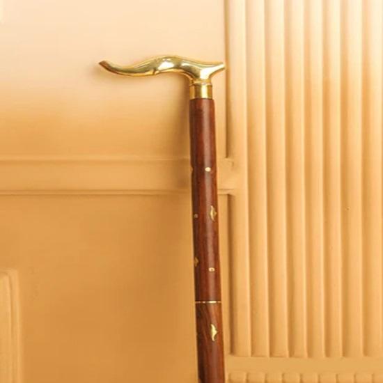 93.98 Cm Set of 2 Brass Wooden Walking Stick Gift for Father, Mother