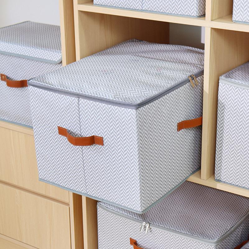 Fishbone Pattern Zipper Storage Box with Lid Home Use Organizer for Clothes Toys Bedroom Storage Container Multifunctional Wardrobe Organizer