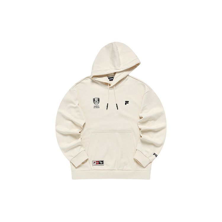 Fila Fusion Solid Logo Print Fashion Loose Knit Hooded Long Sleeve Sweatshirt Men sweatshirt Milk-Beige T11M245206F-BG
