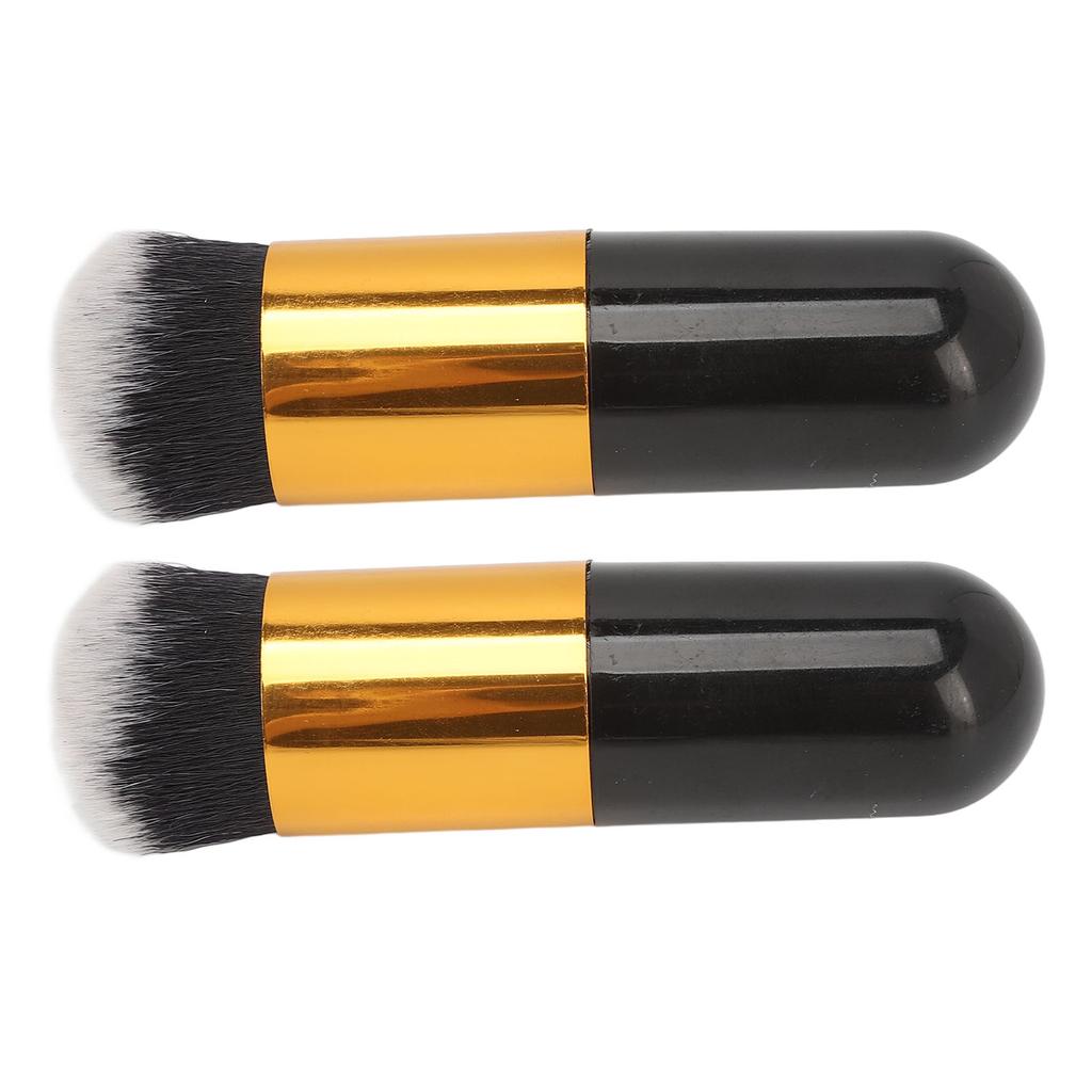 2pcs Chubby Makeup Brush Portable Fluffy Soft Synthetic Chubby Cosmetic Brush Black Golden