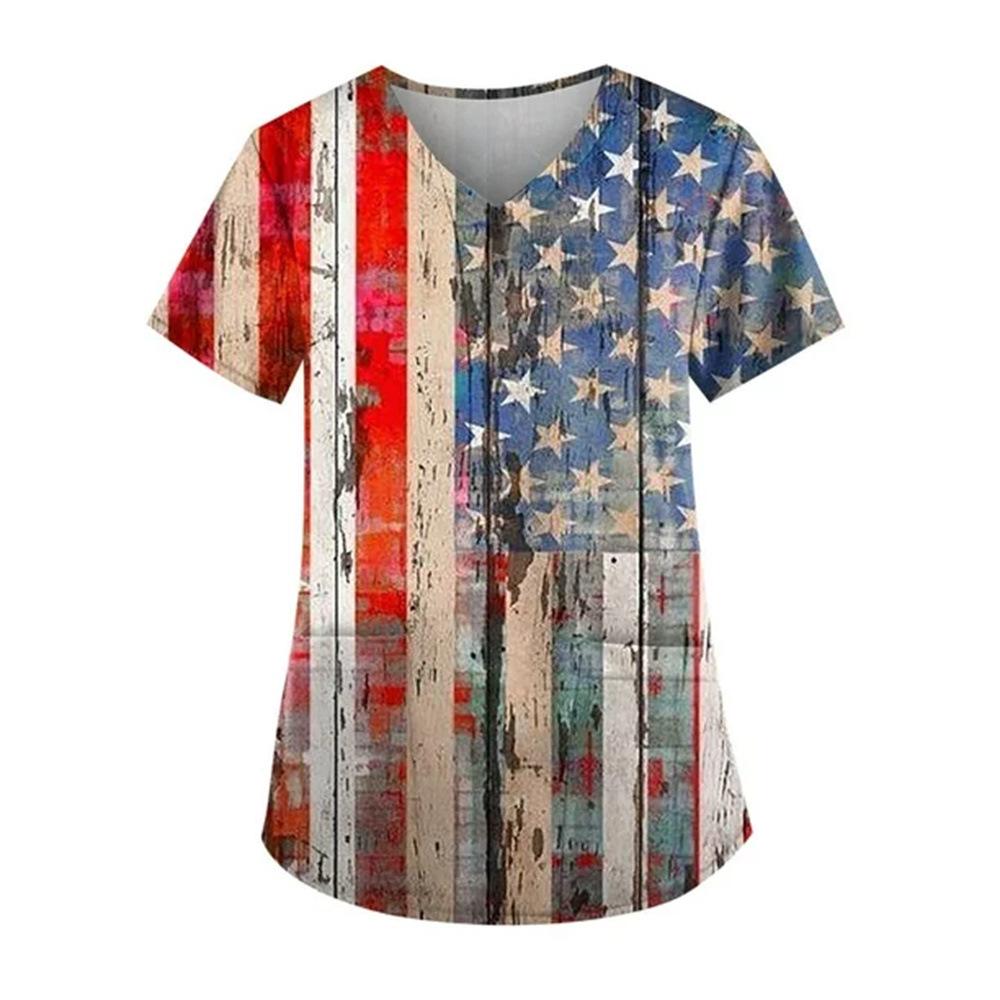 Women's T-shirt V-neck Nurse Uniform Star Print Casual Comfortable Short Sleeved Women's T-shirts