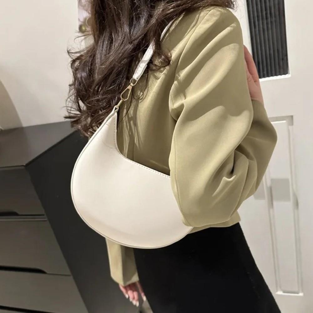 Moon-shaped Moon Underarm Bag Solid Color Women's Hobo Bag Portable Pu Leather Shoulder Bag Girl