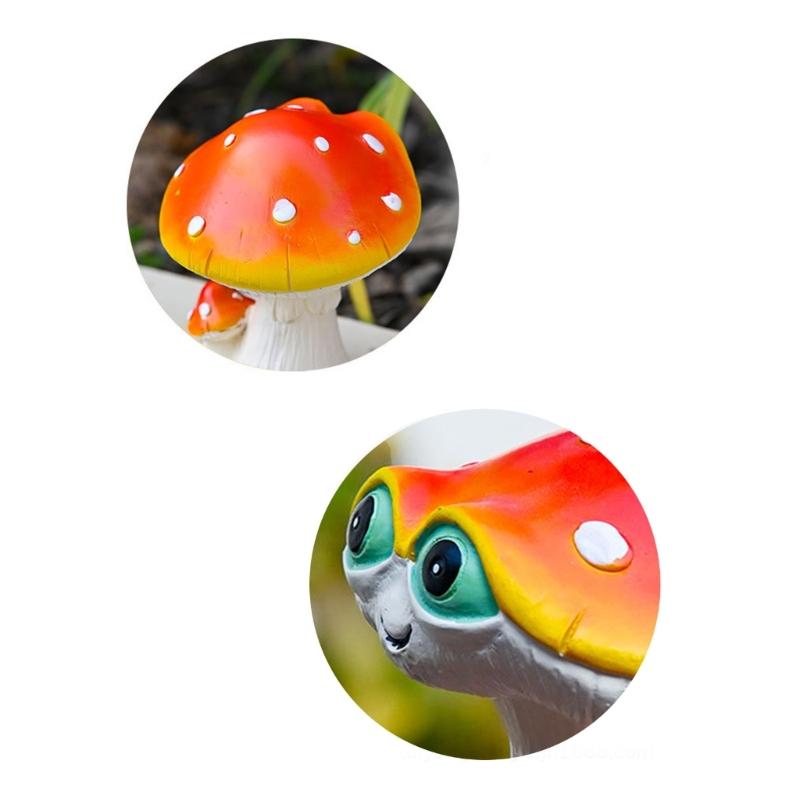 Handcrafts Green Eyed Mushroom Figurine Resins Miniature Ornament for Whimsically Tabletop and Garden Landscape Decors