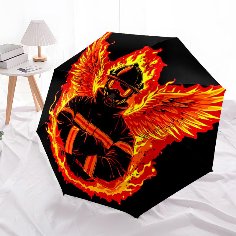 1pc Firefighter Phoenix Automatic Folding Umbrella - Compact 8-Rib Design, Durable Plastic & Iron, Lightweight for Outdoor Daily Use137
