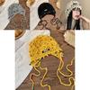 Stylish Handmade Knitted Hat For Women With Bohemian Floral Design And Tassels