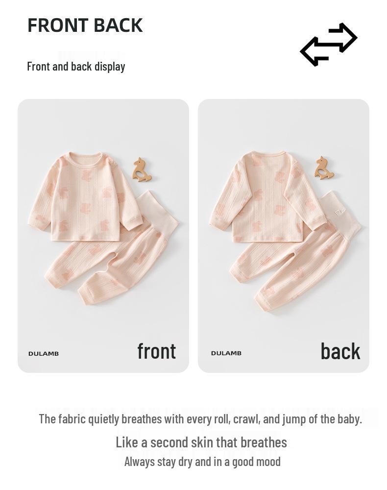 Baumwoll-Langarm-Unterwäsche-Set für Babys und Kleinkinder mit hoch geschnittenem Bauchschutz für Herbst/Winter