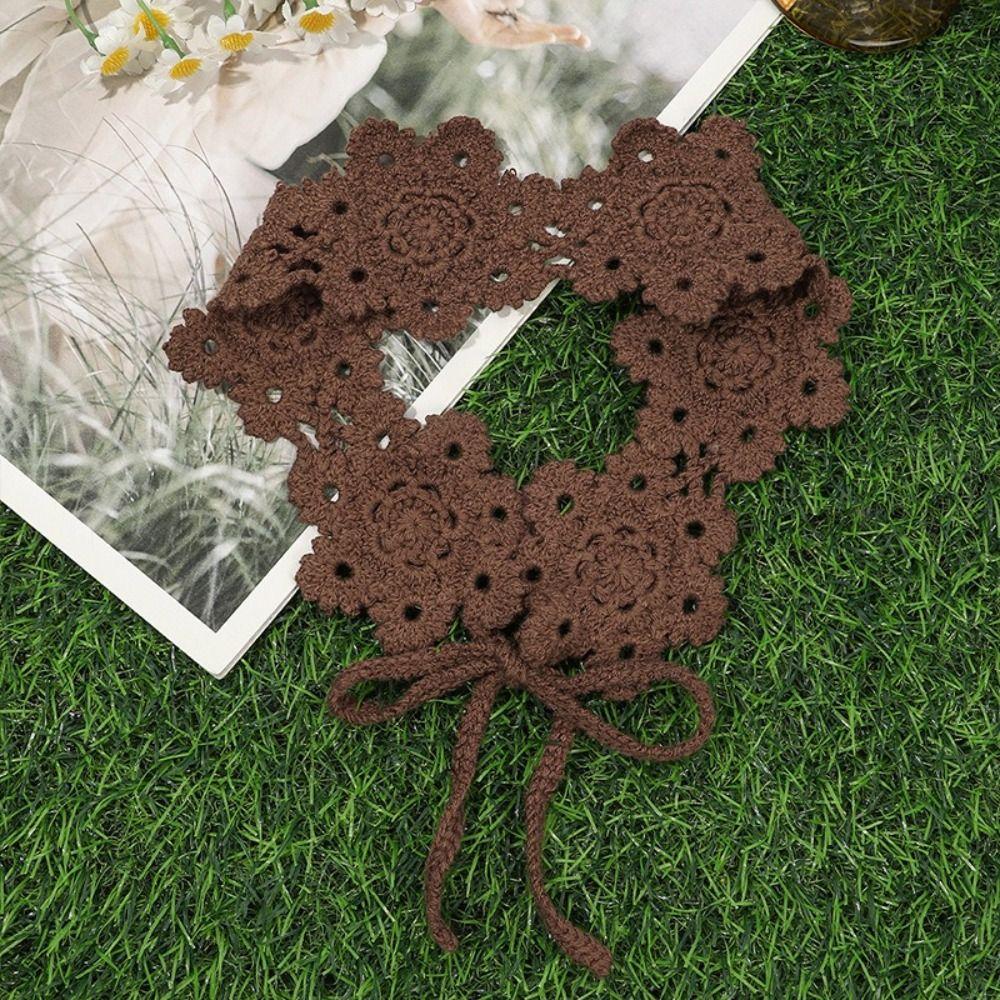 Hollow Flower Design Crochet Hair Band Wide Band Floral Headband Handwoven Headband For Women