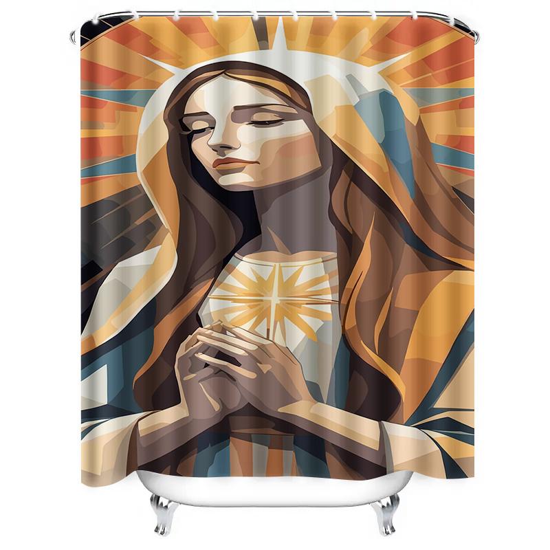 Tuniu Elegant Prayerful Virgin Mary Bathroom Shower Curtain Backdrop Divine Art Deco Wall Hanging