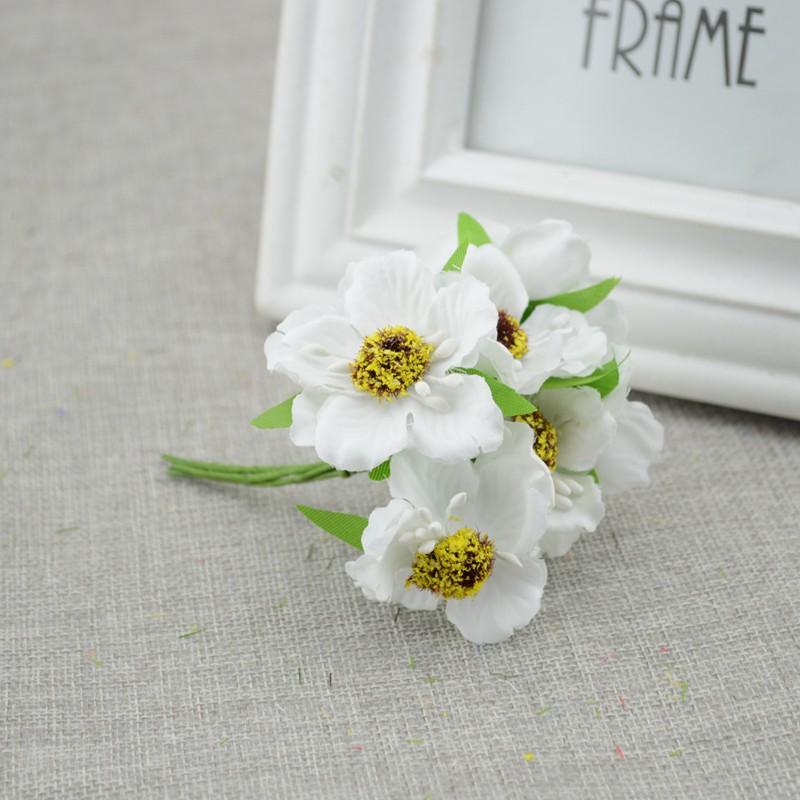 

6 шт./лот Искусственные цветы сакуры Свадебная машина Ваза для украшения дома Букет невесты Ручная работа Шелковые растения белый