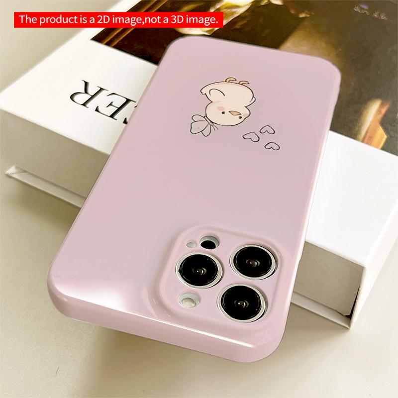 2DFlat Cute Duck with Butterfly and Hearts All inclusive film hard iPhone case, compatible with iPhone 18 Pro Max 17 16 15 14 13 12 11