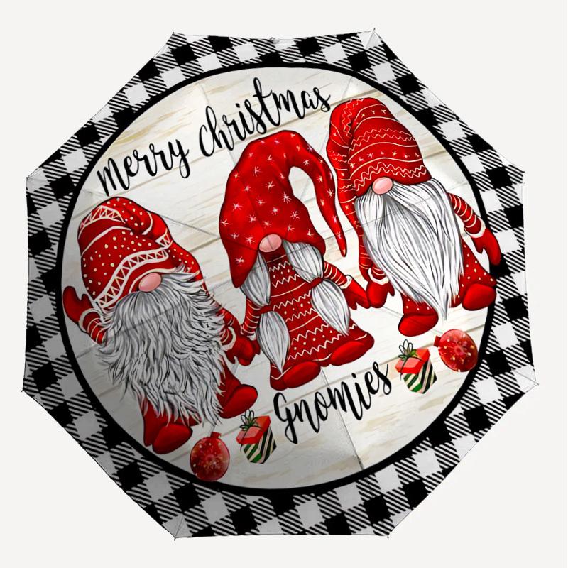 1PC Gnomies Merry Christmas Umbrella-8-Rib Reinforced, Automatic Open, Lightweight & Durable, Cute Fashion Accessory for Outdoor, Beach or Casual Use,