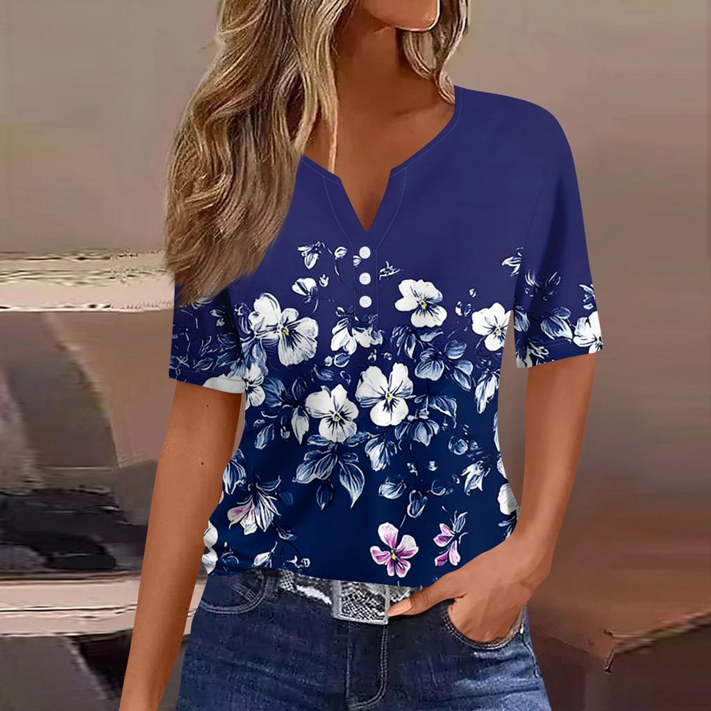 Women's Fashion Casual Short Sleeve Floral Print Top