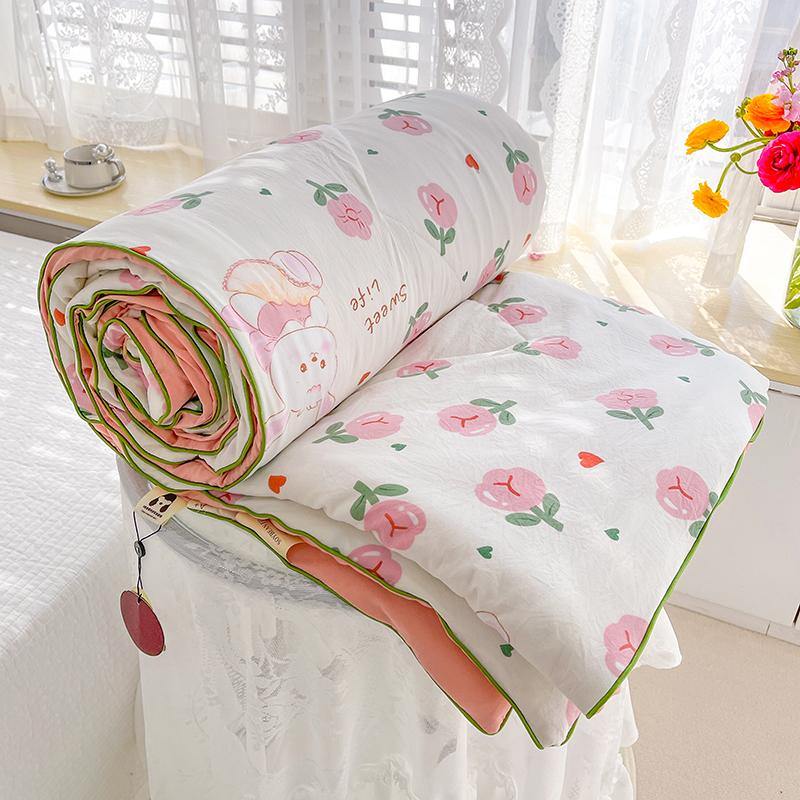 Queen Size Washed Double Gauze Summer Quilt Lightweight Comforter Soft Breathable Soya Fibre Filling Blanket for Spring
